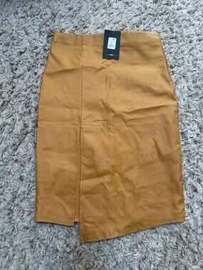 Fashion Nova Camel Fau Leather Pencil Skirt with Front Slit